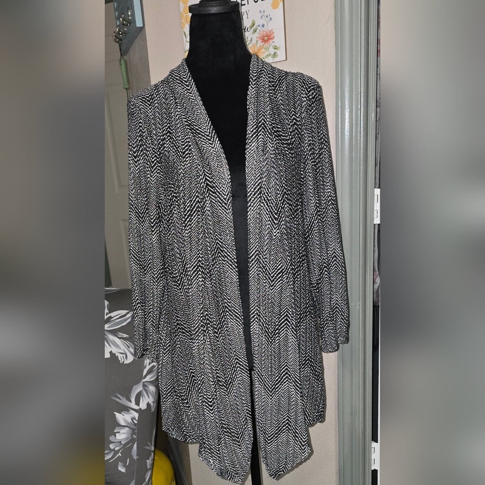 239 Aqua Blue Monochrome Black & White Knit Cardigan (D)